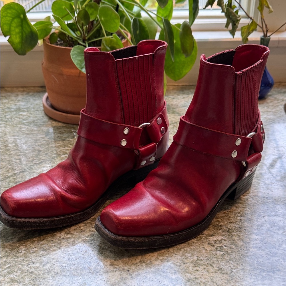 Re/Done Red Combat & Moto Boots